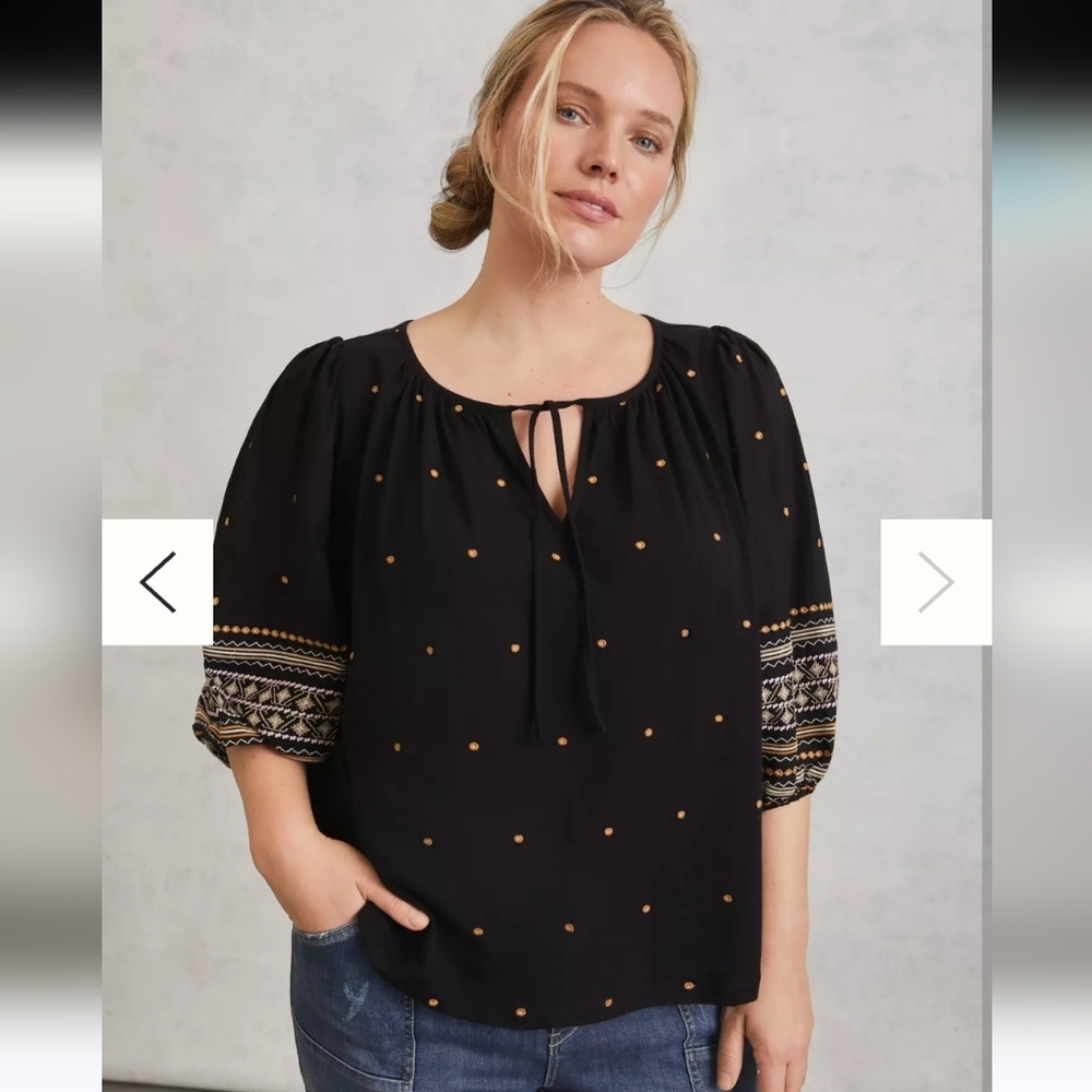 Pilcro Calanthe Black Boho Top with Gold Accents